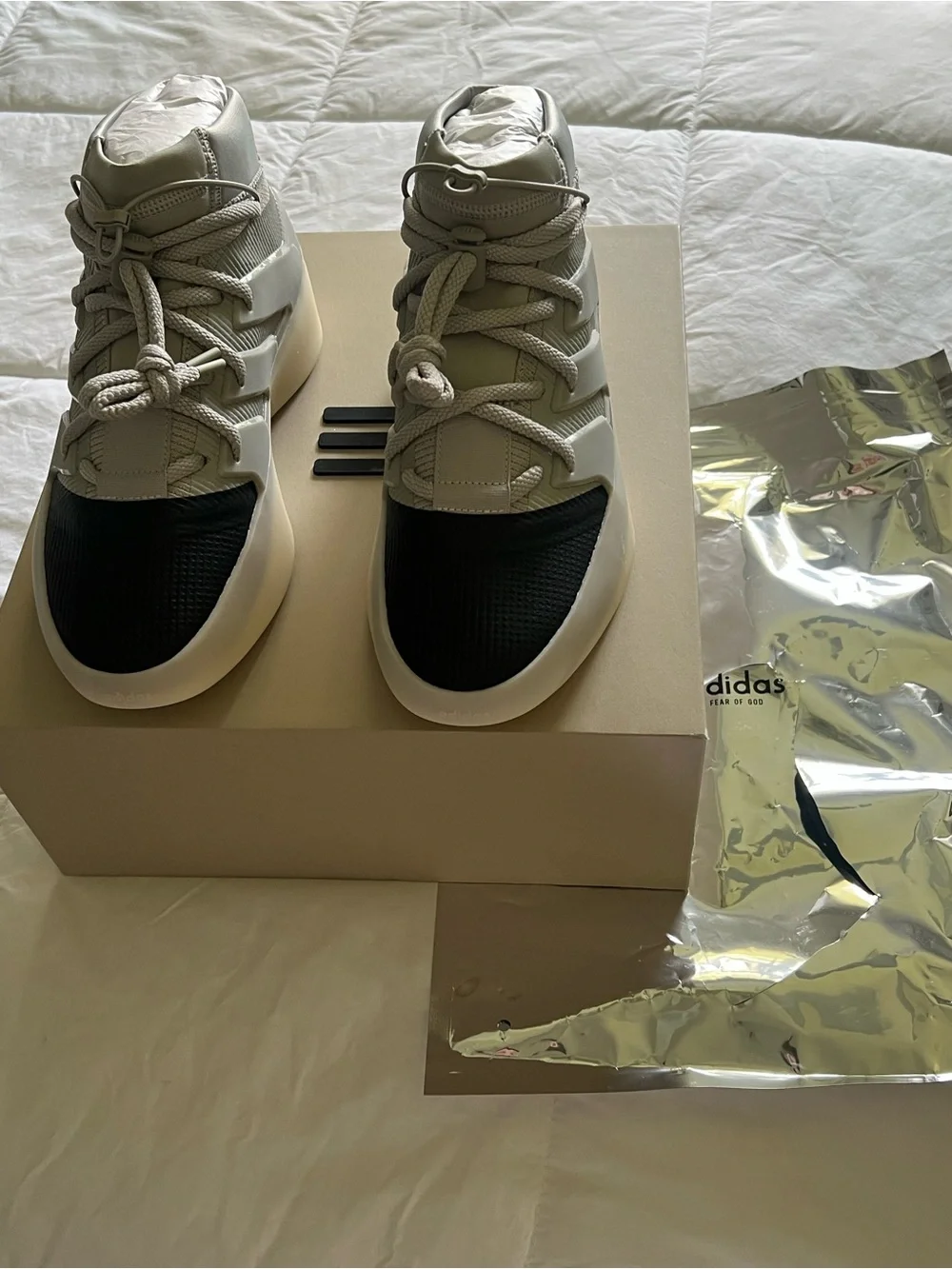 adidas x Fear of God White Sneakers with Black Logo Patch